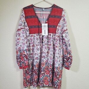 Charlie Charlie Charolette Red White Long Sleeve Sheet Ligh Western Dress Large